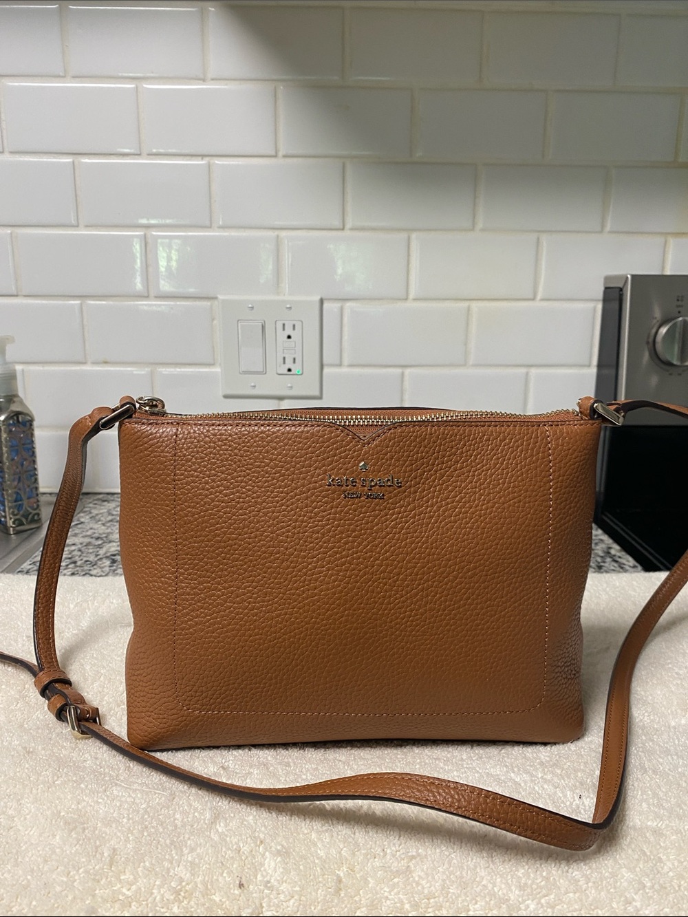kate spade Pebbled Leather Crossbody in Cognac Brown